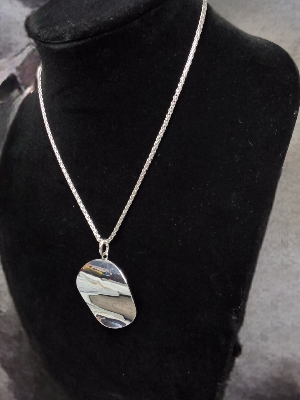 Silver Polished Oval Pendant Necklace - Silver